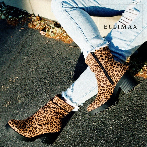 Soda Shoes - NEW🔥 Leopard Ruched Booties Med Heel Low Platform